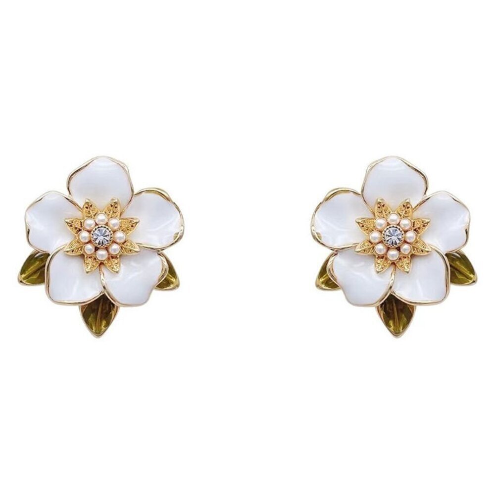Cute Vintage Korean Style Flower & Leaf Enamel Studs Floral Fashion Earrings 1"